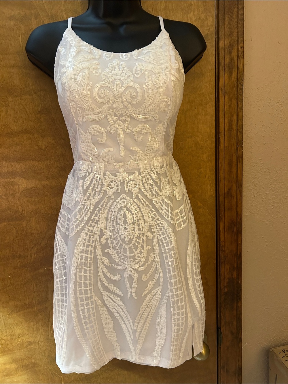 White Sequins Lace-up Back Homecoming Dress